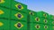 Container terminal full of containers with flag of Brazil. Brazilian export or import related 3D rendering