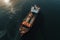 Container vessel ship leaving the port. Logistic oversea worldwide by container cargo ship boat in the open sea. Generative AI