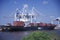 Containers on a cargo ship in the Port of Savannah on the Savannah River in Georgia