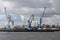 Containers, docks and cranes in the port of hamburg