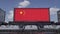 Containers with the flag of China. Railway transportation. 3d illustration