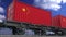 Containers with the flag of China. Railway transportation. 3d rendering