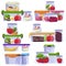 Containers with food for freezing and taking out for lunch flat vector isolated.