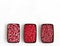 Containers with frozen berries on a white background. Cranberries, red currants and cowberries. Space for text. Top view