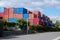 Containers piled up at the freight terminal