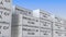 Containers with Product of India text in a container terminal, loopable 3D animation