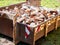 Containers of rubble bricks on a construction site