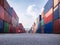 Containers stack on perspective Cargo shipping Logistic freight warehouse Import Export business