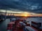 Containership berthing at sunrise in Yuzhny port