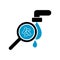 Contaminated water icon  icon. Bacteria in water. Cholera. Magnifying glass. Cholera