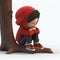 contemplative boy with a beanie, wearing a faded red hoodie and black pants, sitting in a tree digital character avatar