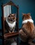 Contemplative Cat before a Mirror AI Generative