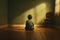 Contemplative Little boy sitting alone. Generate Ai