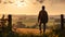 Contemplative Man Overlooking Sunset in Countryside.