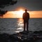 Contemplative moment Mans silhouette gazes over Gulf of Finland