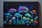 Contemporary acrylic paintings wild mushrooms art, iridescent colors psychedelic generative by Ai