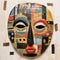Contemporary African Art Inspired Collage: Handcrafted Mask On Linen