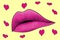 Contemporary art background with colored lips and hearts. Digital texture backdrop. Trendy art, creative fun culture