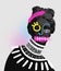 Contemporary art collage with antique black colored statue bust with neon drawings. Surreal style. New fashion