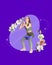 Contemporary art collage . Attractive, young fit woman dressed sporty doung squats inside purple circle spot with