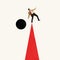 Contemporary art collage. Businessman balancing on cone, growing concerns and motivation