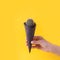 Contemporary art collage. Concept Cactus ice cream on bright yellow background. Minimal summer season banner, copy space, depilate