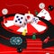 Contemporary art collage. Creative design. Casino attributes over red background. Online game, betting, win and lose
