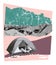 Contemporary art collage. Creative design in retro style. WInter camping in tent. Mountains in snow,