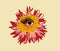 Contemporary art collage. Eyeball in flower. Modern conceptual art poster with a lotus with beautiful blue eye in a mas