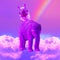 Contemporary art collage. Funny zine design. Baby elephant and bunny dreamers in purple rainbow fancy space.  My unicorn life