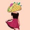 Contemporary art collage. Lady Tacos. Funny Fast food minimal project