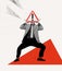 Contemporary art collage. Man in a suit with Danger triangle road sign head symbolizing warning