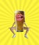 Contemporary art collage, modern design. Beer festival. Big beer glass with human legs, hands and mouth isolated on