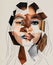 Contemporary art collage. Modern design. Female face made from different face parts of women of various races