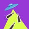 Contemporary art collage, modern design. Retro style. Flying beer bottles and UFO on yellow purple background