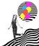 Contemporary art collage. New ideas and creative inspiration. Teen girl walking with colorful air balloons. Concept of