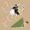 Contemporary art collage. Professional male soccer football player kicking the ball over light background with drawings