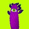 Contemporary art collage. Purple Cactus with human eye. Minimal funny Art