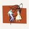 Contemporary art collage. Stylish couple, man and woman dancing together. Outlining design