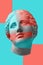 Contemporary art concept collage with antique statue head in a surreal style. Modern unusual art.