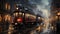 Contemporary Art Oil Painting of Christmas Steam Train on Street Roads Abstract Background Selective Focus