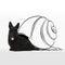 Contemporary artwork. Cute funny black dog like sea snail isolated on white studio background with drawings.