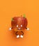 Contemporary artwork. Cute sad red apple thinking isolated over orange background. Drawn fruit in a cartoon style