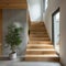 Contemporary ash wood staircase in modern home interior design, showcasing new and elegant aesthetic