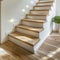 Contemporary ash wood staircase in the modern interior design of a newly constructed house
