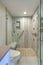 Contemporary bathroom design with walk-in shower.