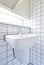 Contemporary bathroom detail with retro tiled wall