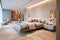 contemporary bedroom with a low-profile bed and ambient lighting