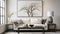 Contemporary Canadian Art: White Sofa, Coffee Table, And Large Tree Wall Art