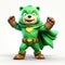 Contemporary Candy-coated Green Superhero Bear - 3d Illustration